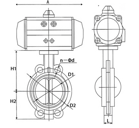 D671X氣動(dòng)調(diào)節(jié)蝶閥外形結(jié)構(gòu)圖